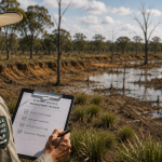 Ranger studying wildlife assets while ticking off corporate assets