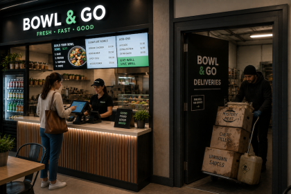 A fresh food outlet is taking a delivery of dubious looking food